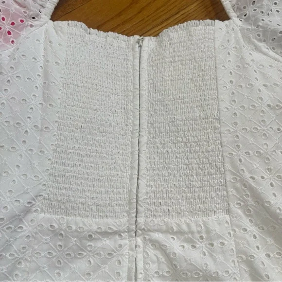 Lilly Pulitzer Daniela Cotton Eyelet Mini Coquette Dress White Puff Sleeves 14